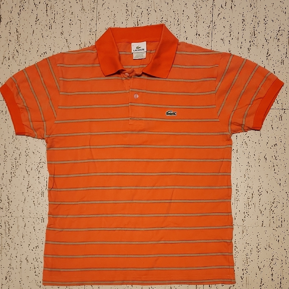 Lacoste Orange 1/4 Button Down Casual Stripe Polo Shirt